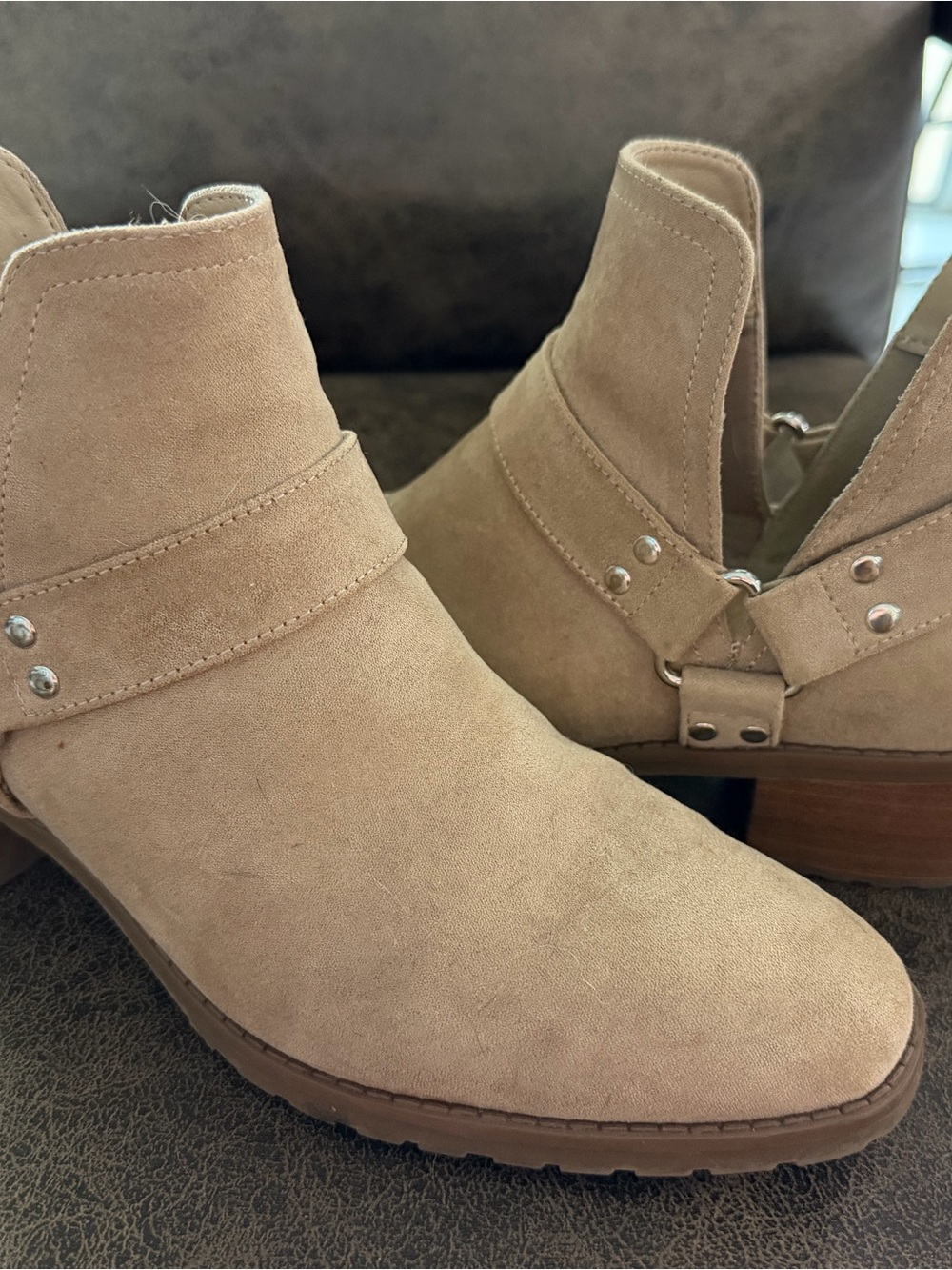 Kohl's Taupe Suede Cutout Ankle Booties with Stud Detail